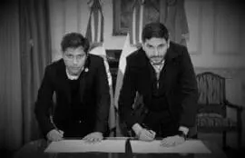 NOTICIAS ARGENTINAS MAYO 17: El gobernador Axel Kicillof visitóla ciudad de Rosario para reunirse con su par de Santa Fe, Maximiliano Pullaro, con quien suscribió un convenio destinado a fortalecer la cooperación entre ambas provincias en materia de investigación y lucha contra el narcotráfico y otros delitos complejos. Foto NA