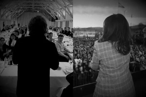 Javier Milei durante la cena con diputados y Cristina Kirchner en su último acto en Merlo.